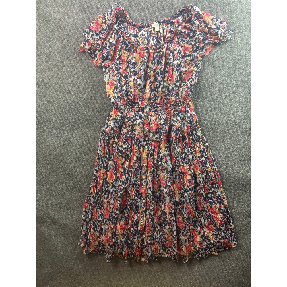 Sundance Floral Midi Dress Womens Small Multi Color Button Front Smocked Waist